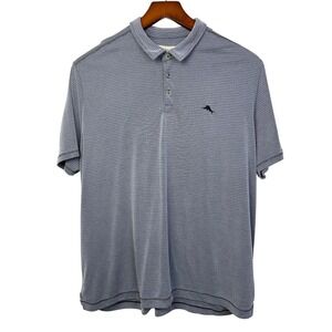 Tommy‎ Bahama Men's XXL Polo Shirt Gray Striped Short Sleeve Casual Golf